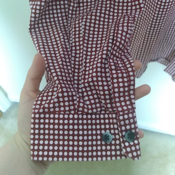 Express Men's Red and White Polka Dot Fitted Button Down Shirt Size XL - Picture 6 of 9